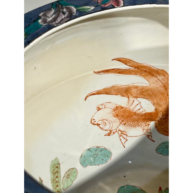 Vintage Chinese Floral Fish Bowl Cachepot in Purple and Pink For Sale - Image 9 of 12