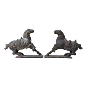 Magnificent Pair of Antique Tang Dynasty Style Carved Horses