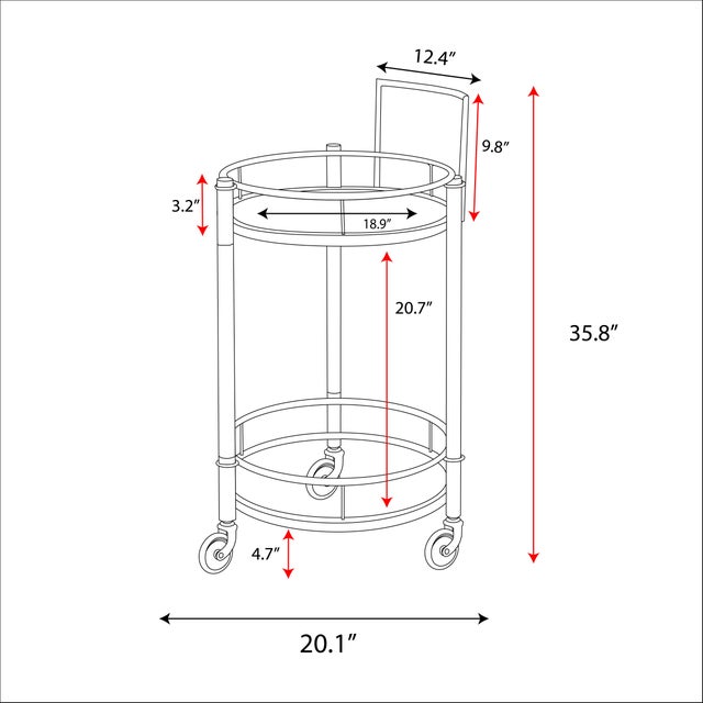 Gold Pasargad Home Crystallin 2-Tier Bar Cart With Gold Accents & Wheels For Sale - Image 8 of 8