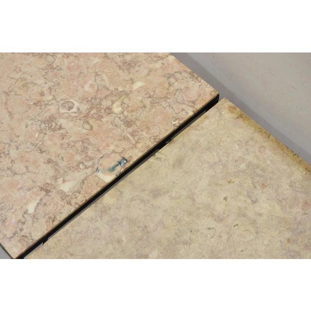 Black Mid Century Modern Paul McCobb Style Wrought Iron Marble Square Side Table Pair For Sale - Image 8 of 12