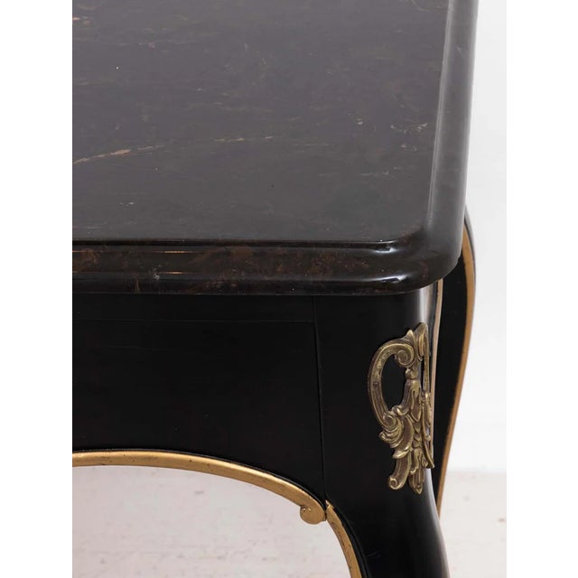 Regency Style Marble Top Ebonized Desk or Console With Single Drawer and Brass Mounts