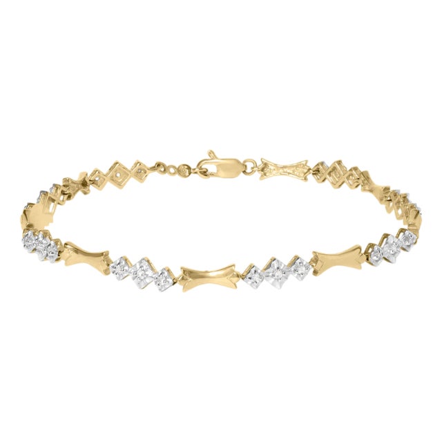 10k Gold 1/3 Cttw Diamond Miracle Set Alternating Bar and Link Bracelet (I-J Color, I1-I2 Clarity) - 7.75" Inches For Sale