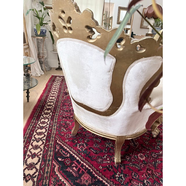 Ivory Late 20th Century Pair of Ornate Rococo Revival Gilt Carved Armchairs Down Filled For Sale - Image 8 of 12
