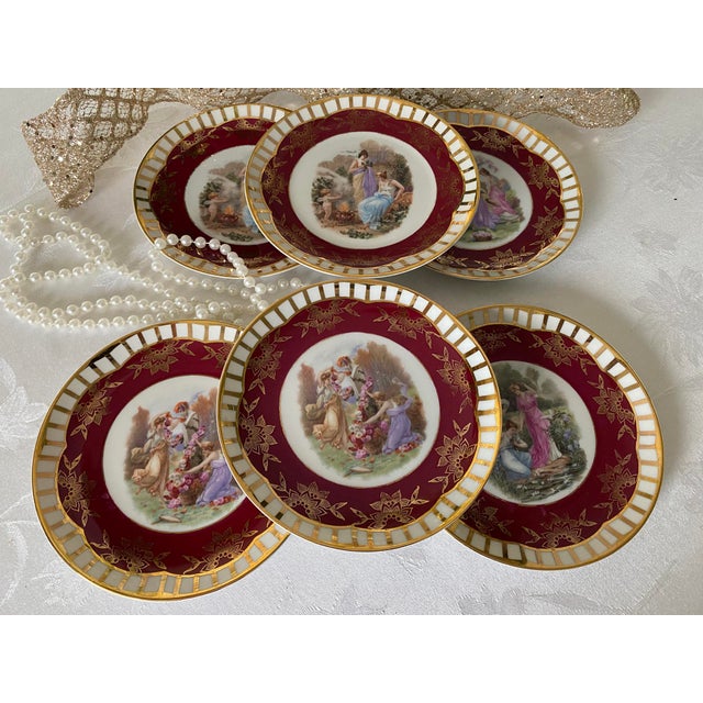 1940's Mythological Scene Plates, Cico Bavaria Germany, Ruby & Gold, Set of 6 For Sale - Image 14 of 17