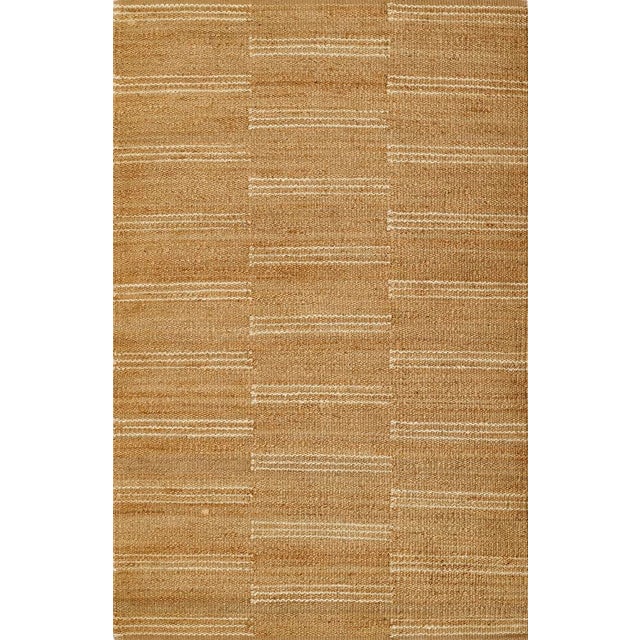 Erin Gates by Momeni Crescent Broken White Stripe Natural Hand Woven Jute Area Rug 10' X 14' For Sale
