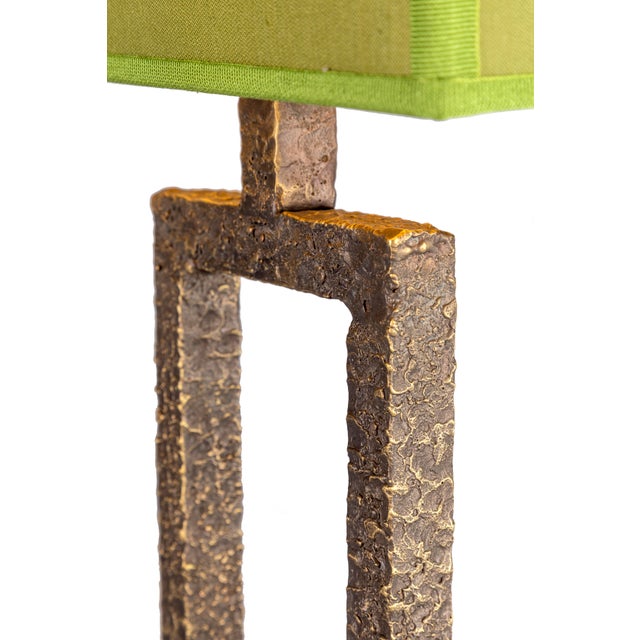 Contemporary Italian Orion Table Lamp in Solid Cast Burnished Brass with Fabric Shade For Sale - Image 3 of 5
