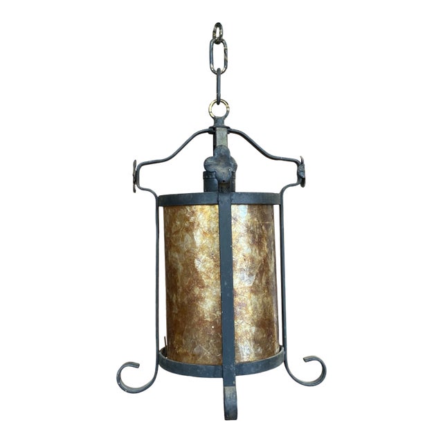 1920s Spanish Revival Pendant Light With Mica Shade For Sale