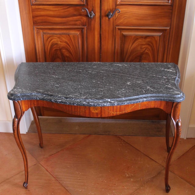 Pair of Edwardian Satinwood Marquetry Console Tables With Marble Tops For Sale - Image 4 of 14