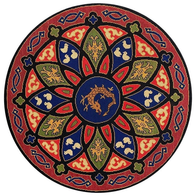 Antique French Needlepoint Round Tapestry, 1890s For Sale - Image 16 of 16