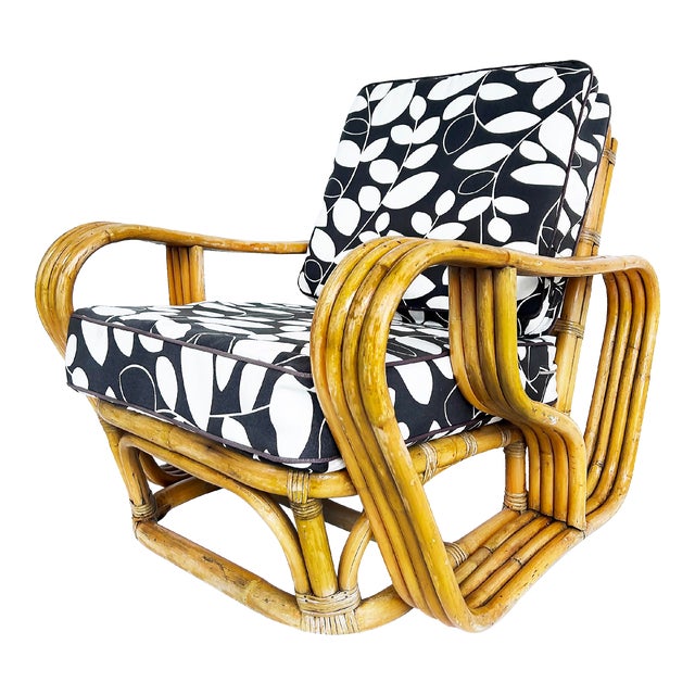 Vintage Paul Frankl Style Bent 4-Strand Rattan Club Chair With New Cushions For Sale