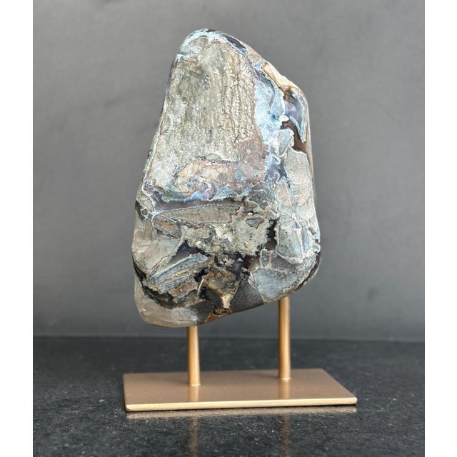 Gemstone Large White Quartz Sculptural Specimen on Custom Metal Stand For Sale - Image 7 of 10