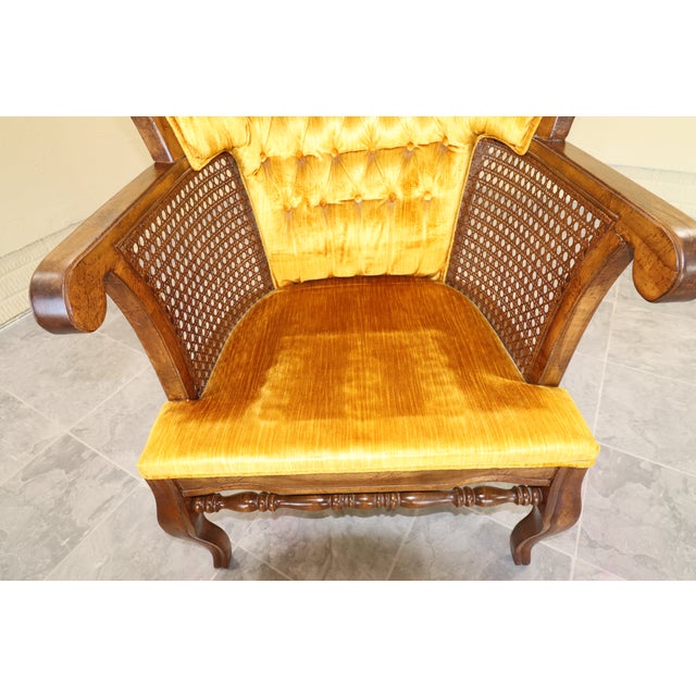 Pair of Monumental 1970s Cane and Gold Velvet Horseshoe Wingback Chairs For Sale - Image 16 of 17