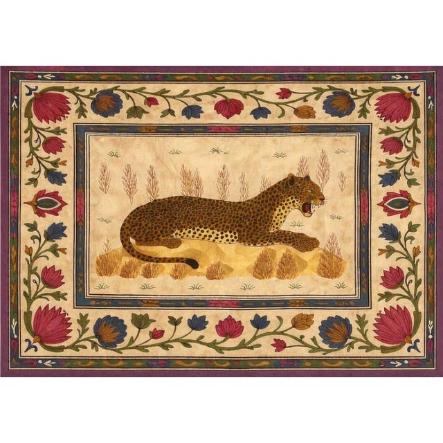 Vintage Hand Embroidered Leopard Textile Wall Hanging, 1980s For Sale - Image 6 of 6