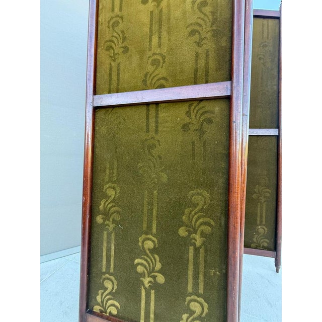 Austrian Secession Three-Panel Paravent in Olive Green Textile, 1910s For Sale - Image 14 of 16