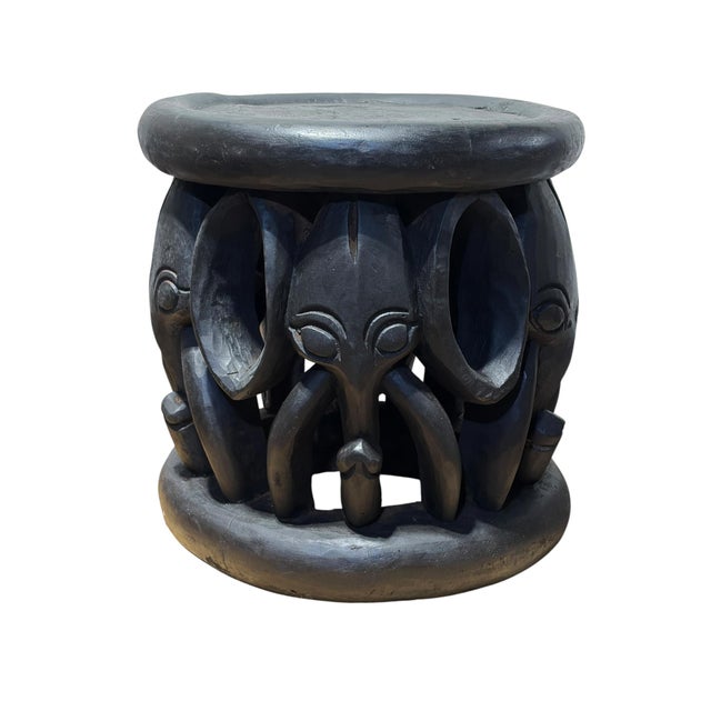 Superb and rare Bamileke elephant stool and side table from Cameroon, hand-carved from a single piece of wood. In African...