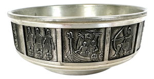 Vintage Norwegian Bowl with Viking Scenes from Konge Pewter H.S., 1960s