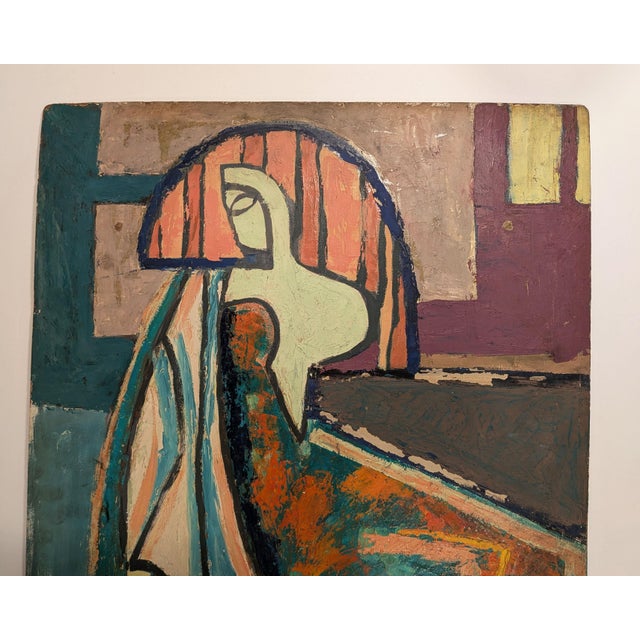 Abstract Mid-Century Modernist Cubist Portrait Woman, Unsigned, Hand-Sketched Verso For Sale - Image 3 of 4
