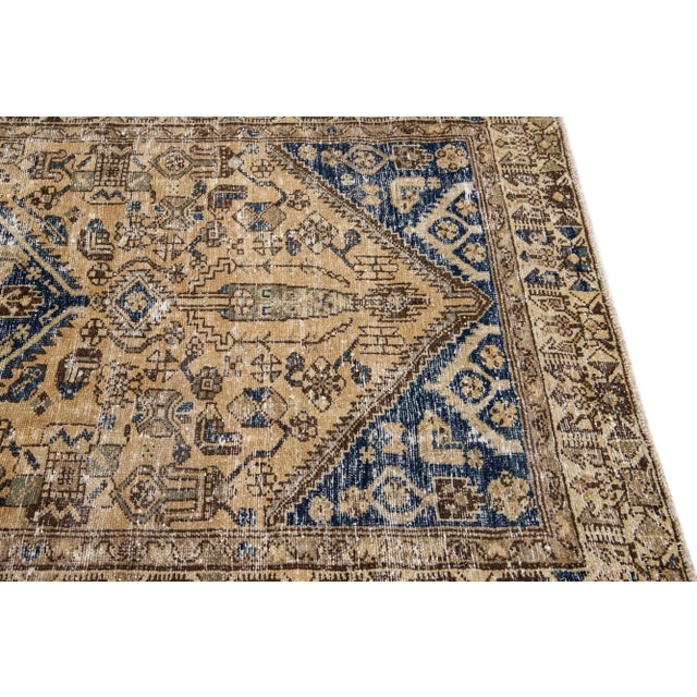 1960s 1960s Vintage Persian Distressed Handmade Tribal Beige Wool Rug For Sale - Image 5 of 6
