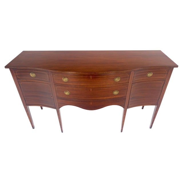 Serpentine Front Federal 6' Long Inlaid Mahogany Sideboard Credenza Console MINT For Sale - Image 6 of 13