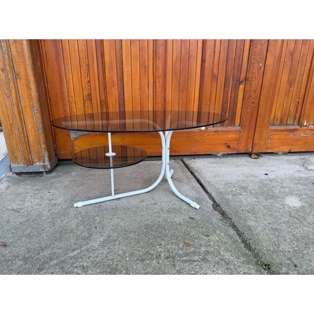 Metal Coffee Oval Table with Metal Legs and Smoky Glass Top, 1990s For Sale - Image 7 of 10