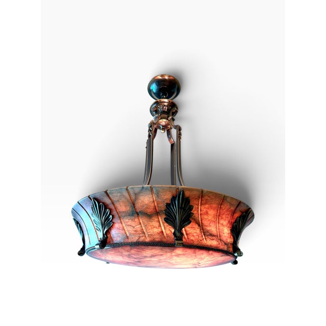 Large Neoclassical Alabaster & Bronze 8-Light Chandelier, Circa 2006 For Sale - Image 4 of 11