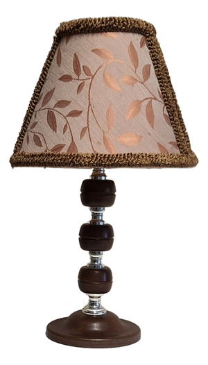 Vintage Table Lamp with Plastic Elements with Chrome-Plated Metal Rings and Fabric Shade by Aro-Leuchten, 1970s