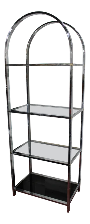 Milo Baughman for D.I.A. Chrome & Glass Arch Top Shelving Unit