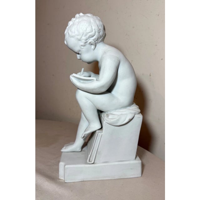 Ceramic Large French Canova 19th Century Parian Figure Seated Cherub Statue Sculpture For Sale - Image 7 of 13