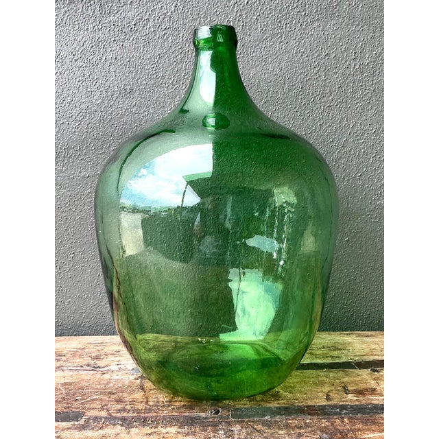 Mid-Century Modern Vintage Green Glass Demijohn Bottle For Sale - Image 3 of 14