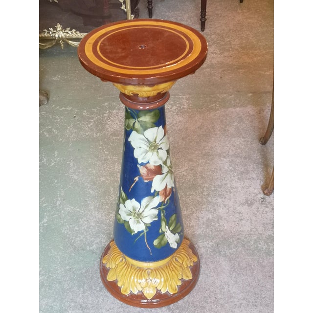 Blue Ceramic Planter and Stand, Set of 2 For Sale - Image 4 of 12