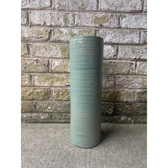 Transitional Blue Ceramic Pottery Vase For Sale - Image 3 of 12