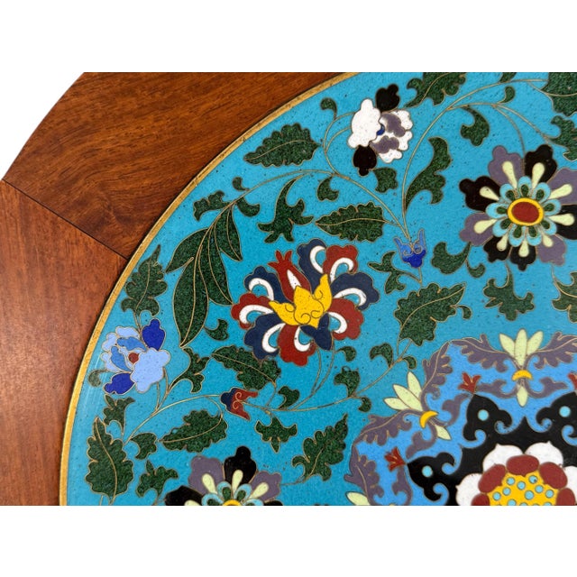 Wood Mid-20th Century Chinese Rosewood Tables With Inset Cloisonné Tops- A Pair For Sale - Image 7 of 7
