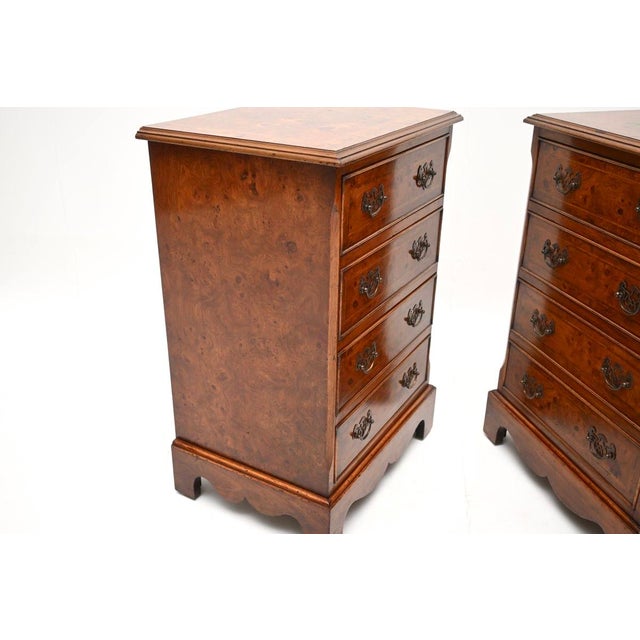 Antique Georgian Burr Walnut Bedside Chest of Drawers, 1930, Set of 2 For Sale - Image 10 of 11