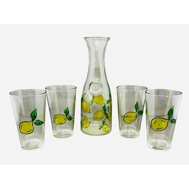 Vintage Cresi Hand Painted Lemons Carafe With Glasses a Set of 5 For Sale - Image 10 of 10