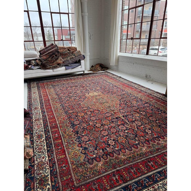 1930s Palace Size Persian Bibikibad in Deep Blue Plush Full Pile Rug 10.6 x 16.5 For Sale - Image 4 of 6