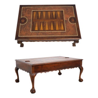 Trosby English Inlaid Leather Top Coffee Table For Sale