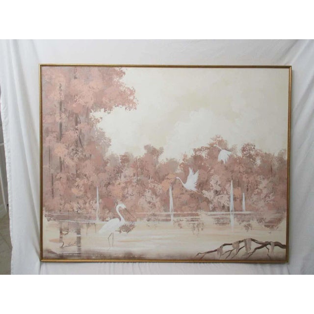 Mid-Century Modern Mid 20th Century Pink Marsh Landscape Acrylic Painting, Framed For Sale - Image 3 of 8