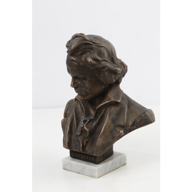 Vintage Ludwig Van Beethoven Bronze Bust Statue Marble Base Sculpture Classic For Sale - Image 9 of 13