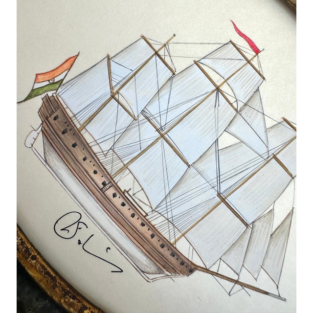 Wood Original Hand-Painted Sailboat Painting in a Vintage Frame For Sale - Image 7 of 8