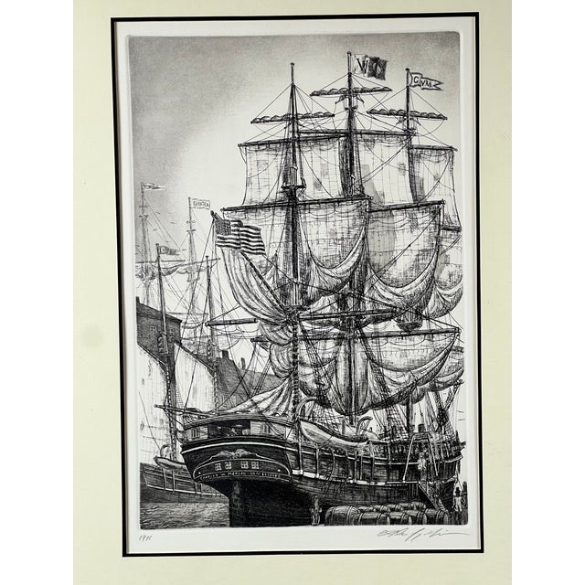 Traditional 1970s Framed Etching “Whaling Ship Charles W. Morgan New Bedford”, by Alan Jay Gaines For Sale - Image 3 of 8
