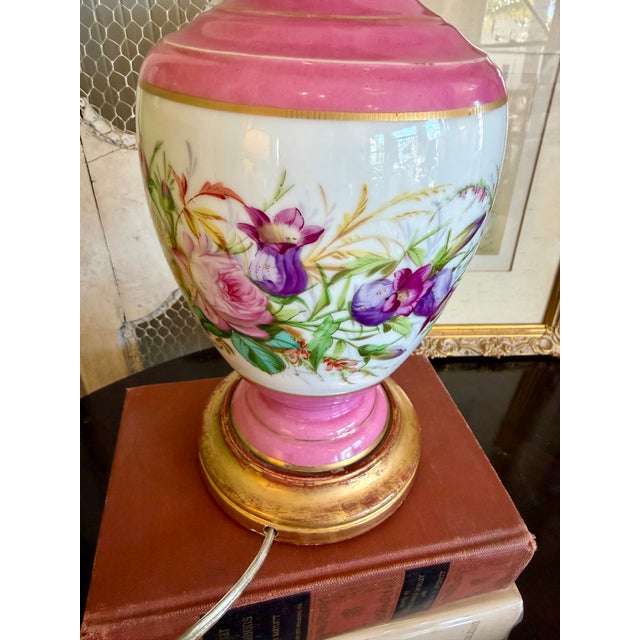 Antique French Pink Opaline Floral Lamp For Sale - Image 16 of 18