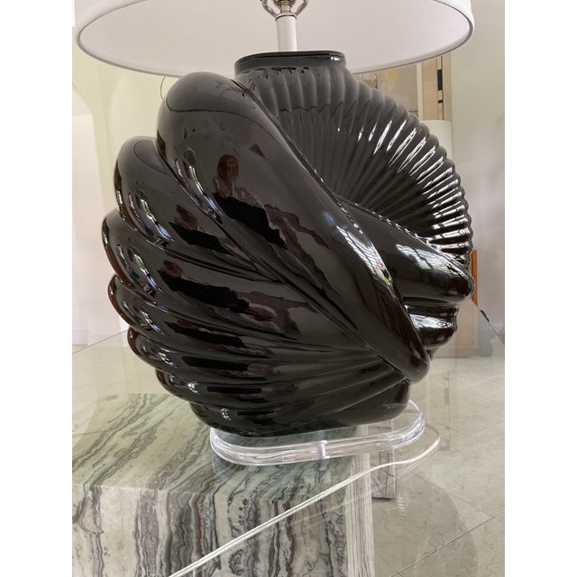 1980s 1980s Art Deco Revival, Van Teal Table Lamp, Black Ceramic Glase, Lucite Base. Euc. For Sale - Image 5 of 17