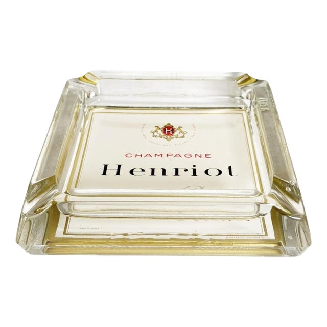 Henriot Champagne Ashtray, Thick Glass, Square Design, France, 1960s For Sale
