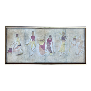 Midcentury Daily Life Scene Painting on Textile/Signed