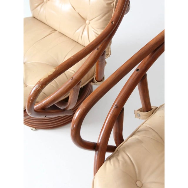 Mid-Century Rattan Swivel Chairs With Ottomans - 4 Pieces For Sale - Image 9 of 17