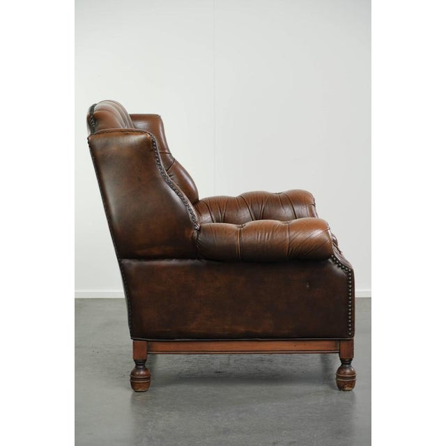 Vintage English Cowhide Chesterfield Wing Armchair For Sale - Image 3 of 13