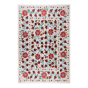6.4x8.4 Ft Silk Embroidered Wall Hanging, Handmade Bedspread, Suzani Tapestry
