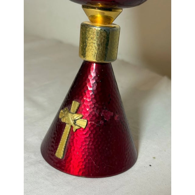 High Quality Vintage Silver Enameled Brass Religious Church Chalice Ceremonial For Sale - Image 10 of 13