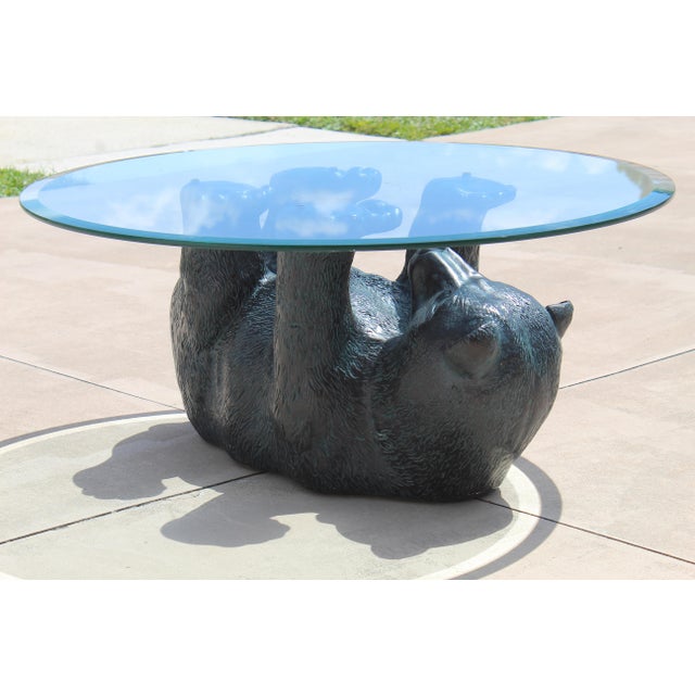 Vintage Rustic Black Bear Glass Coffee Table – Sculptural Wildlife Cocktail Table, Circa 1970s For Sale In Naples, FL - Image 6 of 16