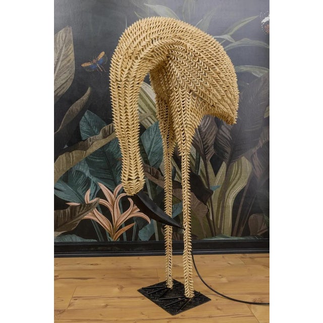 Mid-Century Modern Life-Size Rattan Bird Sculpture Floor Lamp, 1960s For Sale - Image 12 of 18
